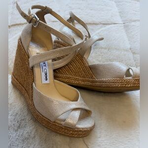 NEW! $895 Jimmy Choo Alanah 105 Wedge Cork Espadrille Platform Sandals 35.5 5
